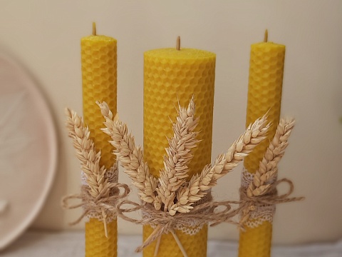 Свадебные свечи: очаг 18×4.5 см и 2 свечи 18×3 см