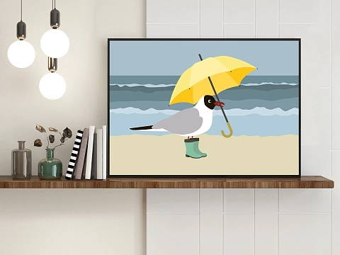 Постер чайка с зонтиком