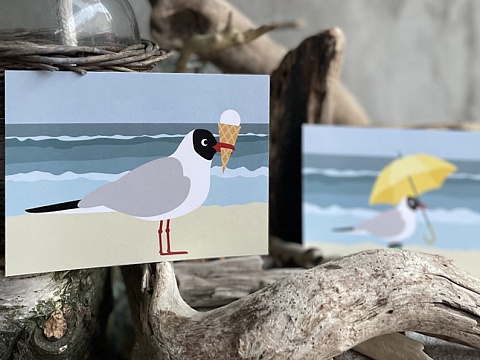 Почтовая открытка с чайка с мороженым