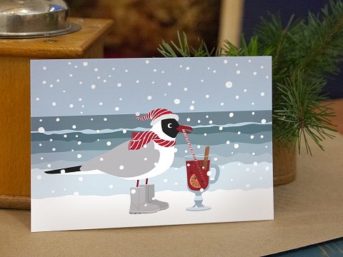 Почтовая открытка чайка с глинтвейном