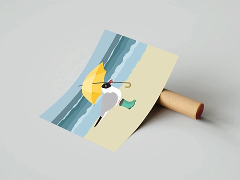 Постер чайка с зонтиком 