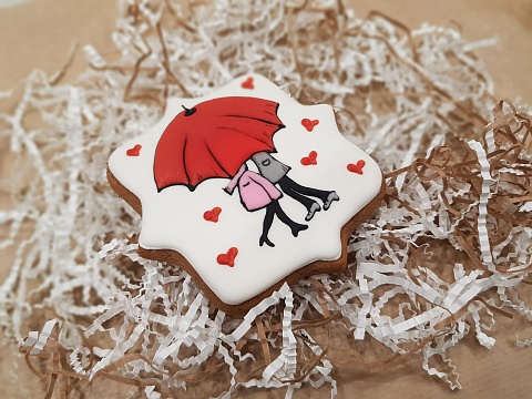 Имбирный пряник Влюбленная пара под зонтом